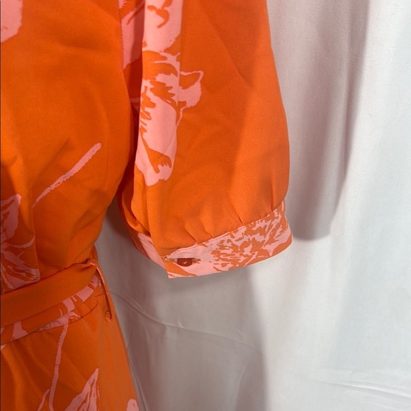 Nicole Miller Orange Midi Dress Buttoned Tie Front Size 8 - Picture 11 of 12
